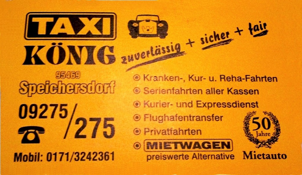 Visitenkarte Taxi 50 Jahre Auszeichnung